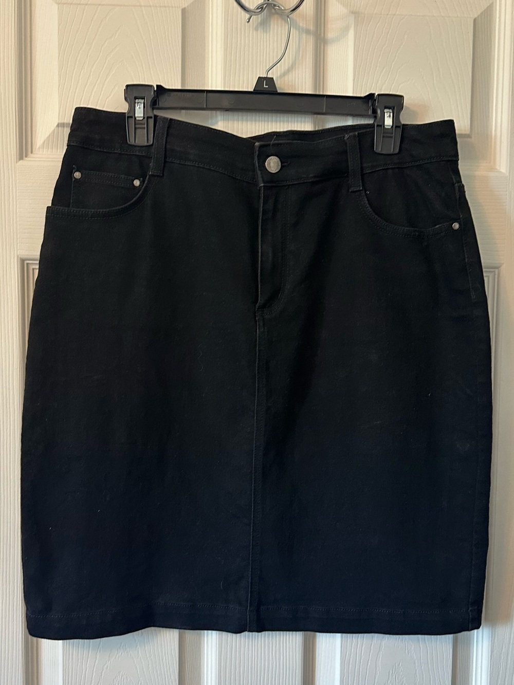Charter Club Black Denim Pencil Skirt with Front and Back Pockets